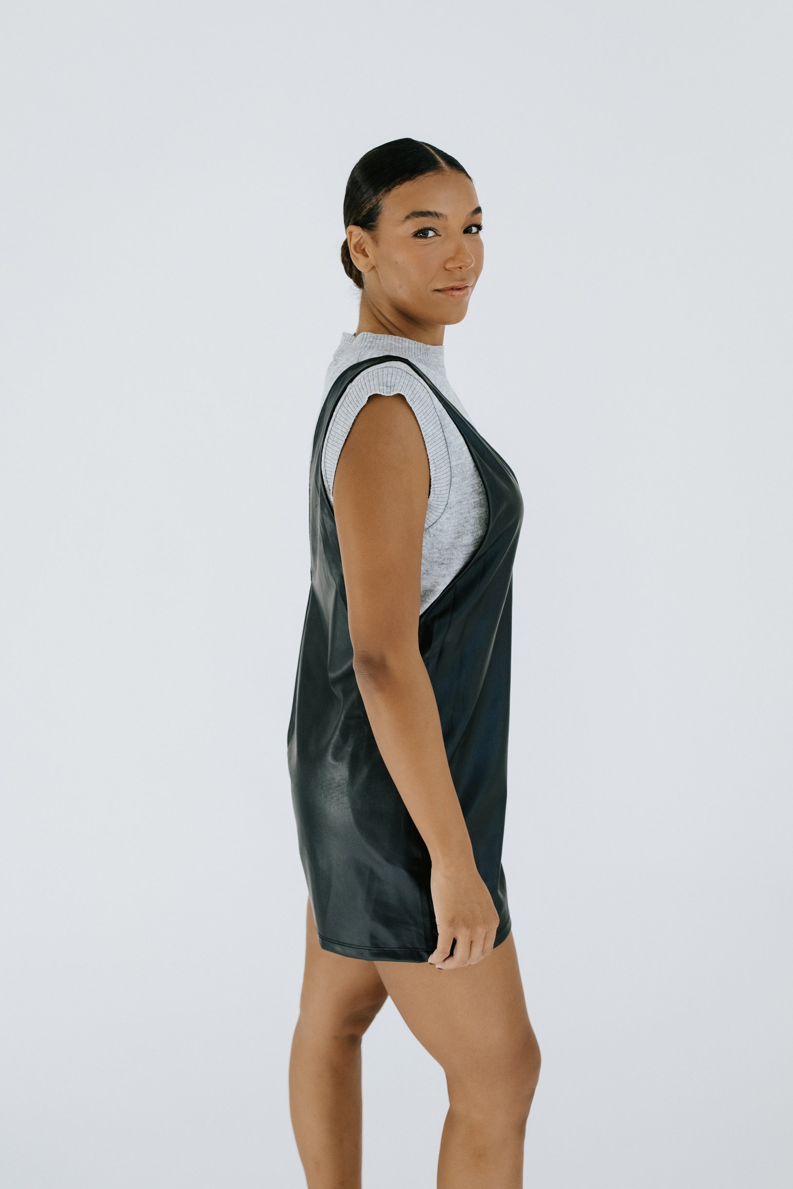 Take Me Out Leather Romper - Black