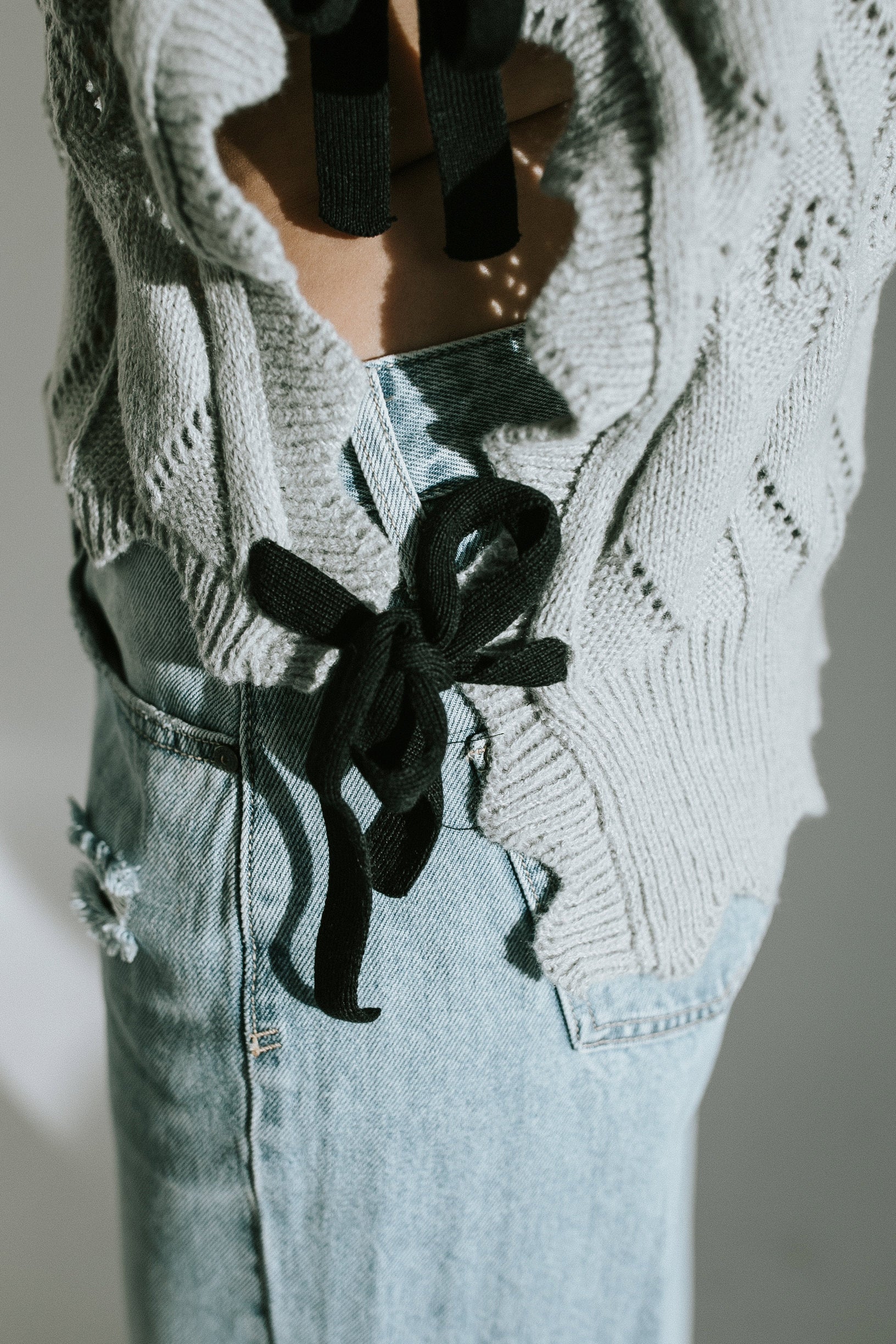 Carrie Bow Tie Sweater - Grey