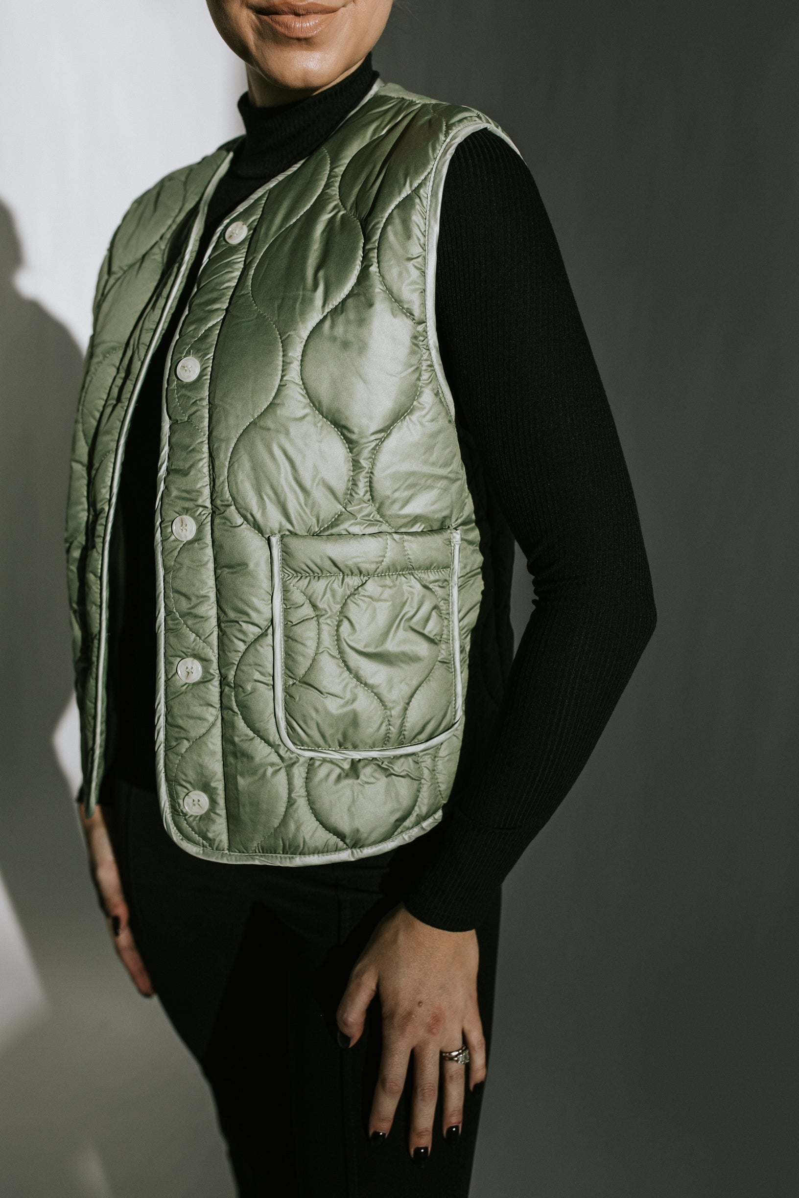 Leilani Quilted Puffer Vest - Olive