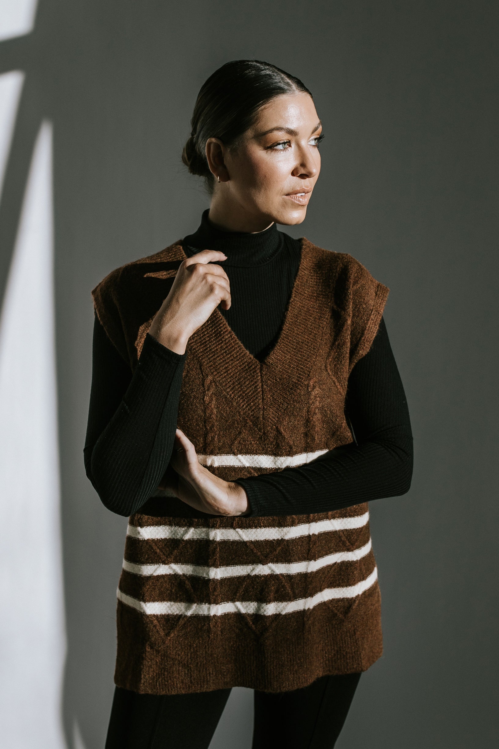 Kelly Striped Sweater Vest - Brown