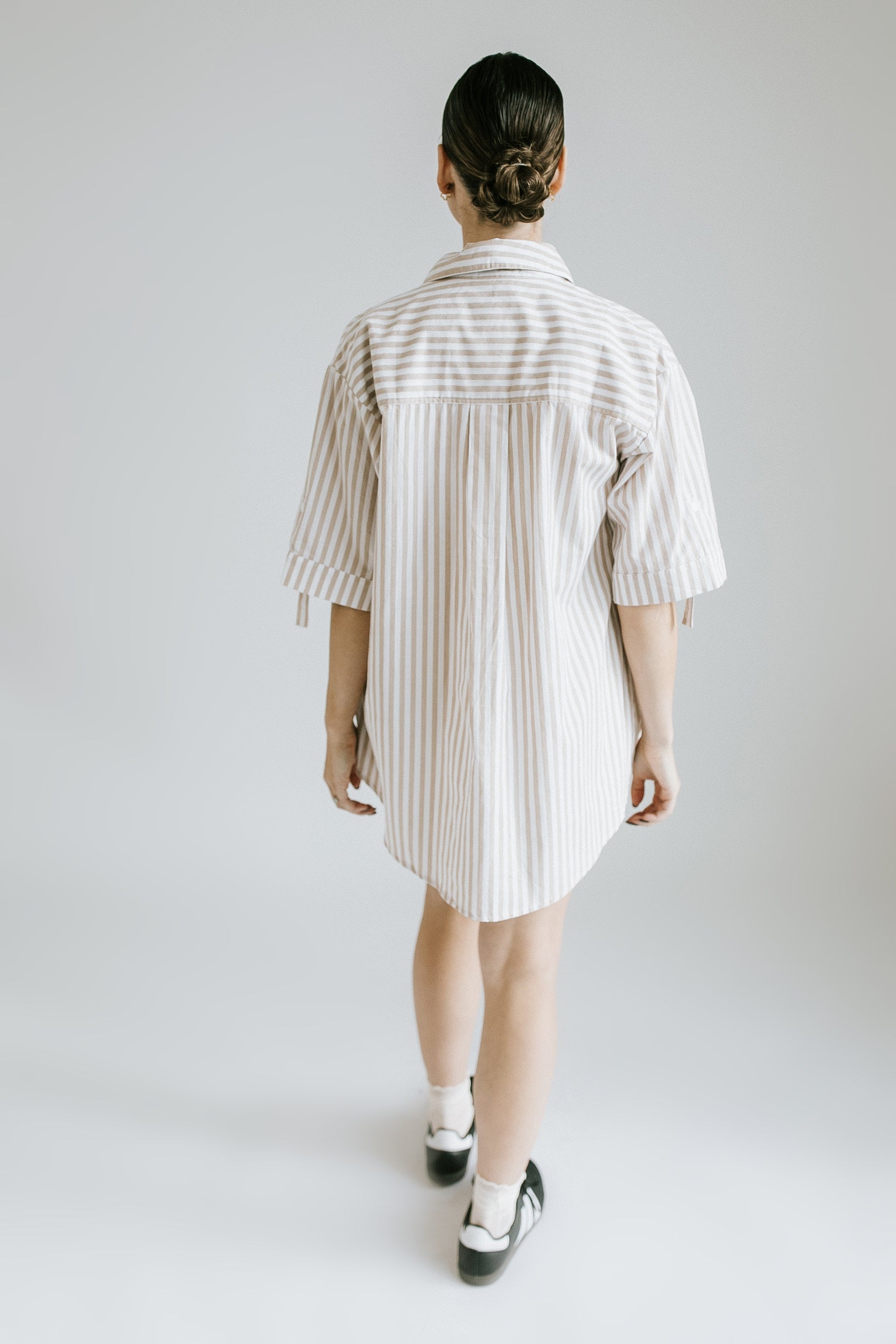 Astrid Button Down Shirt - White + Taupe