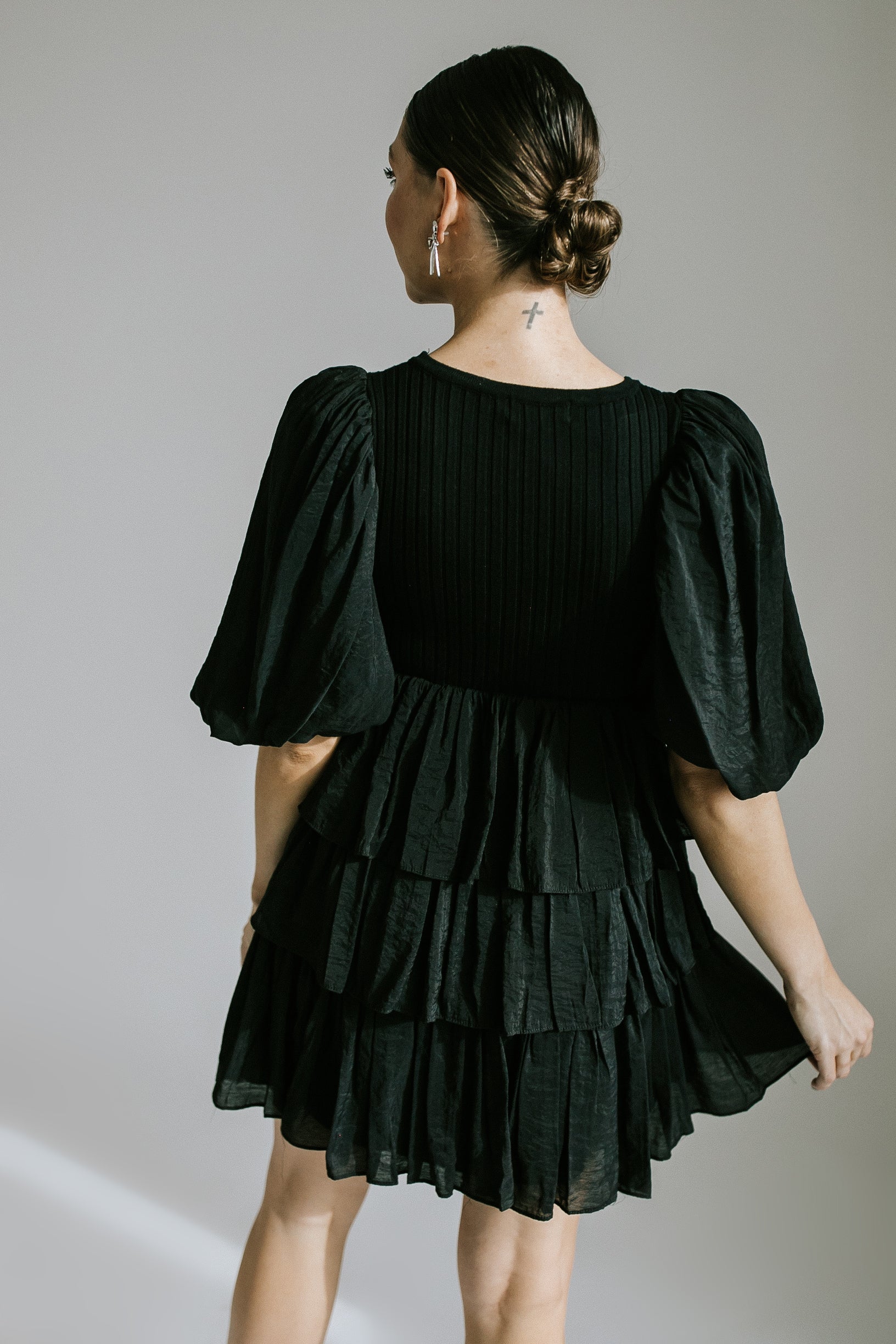 Ella Ruffle Mini Dress - Black
