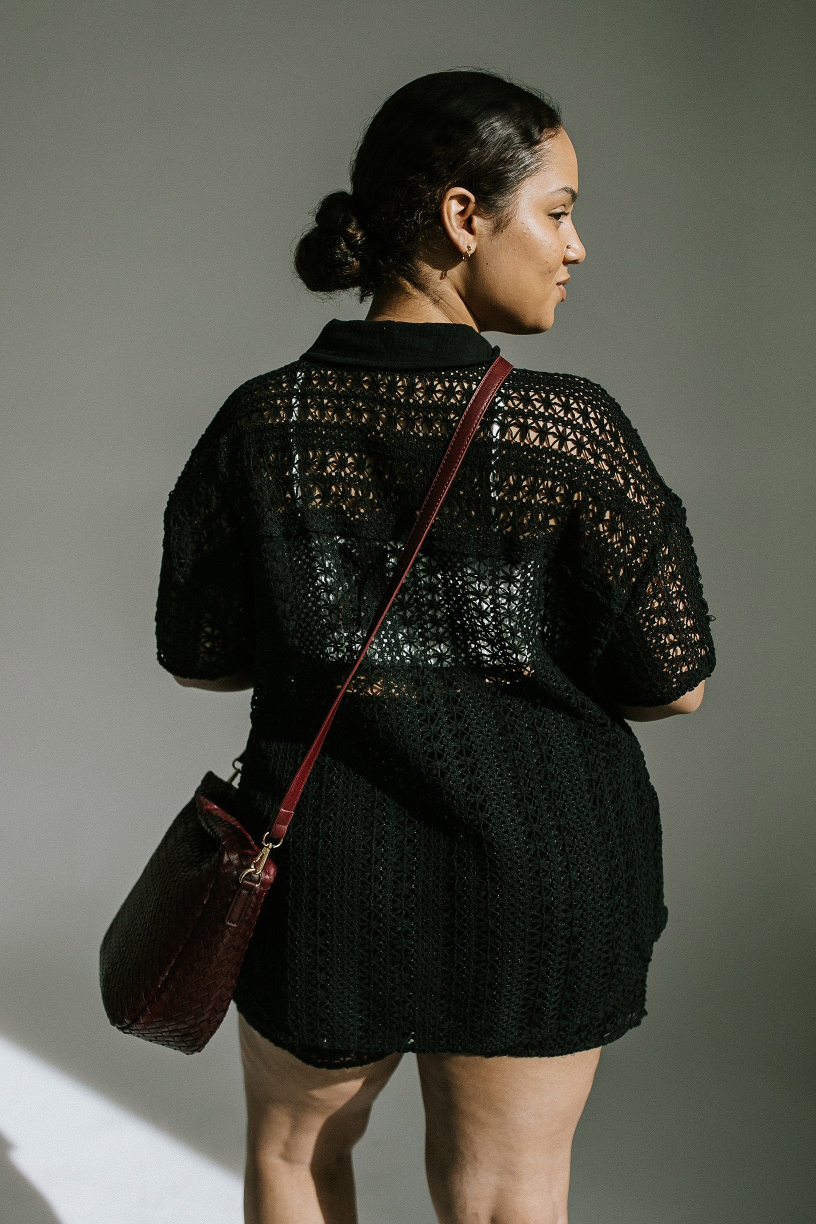 Cali Crochet Button Down + Short Set - Black - More Sizes