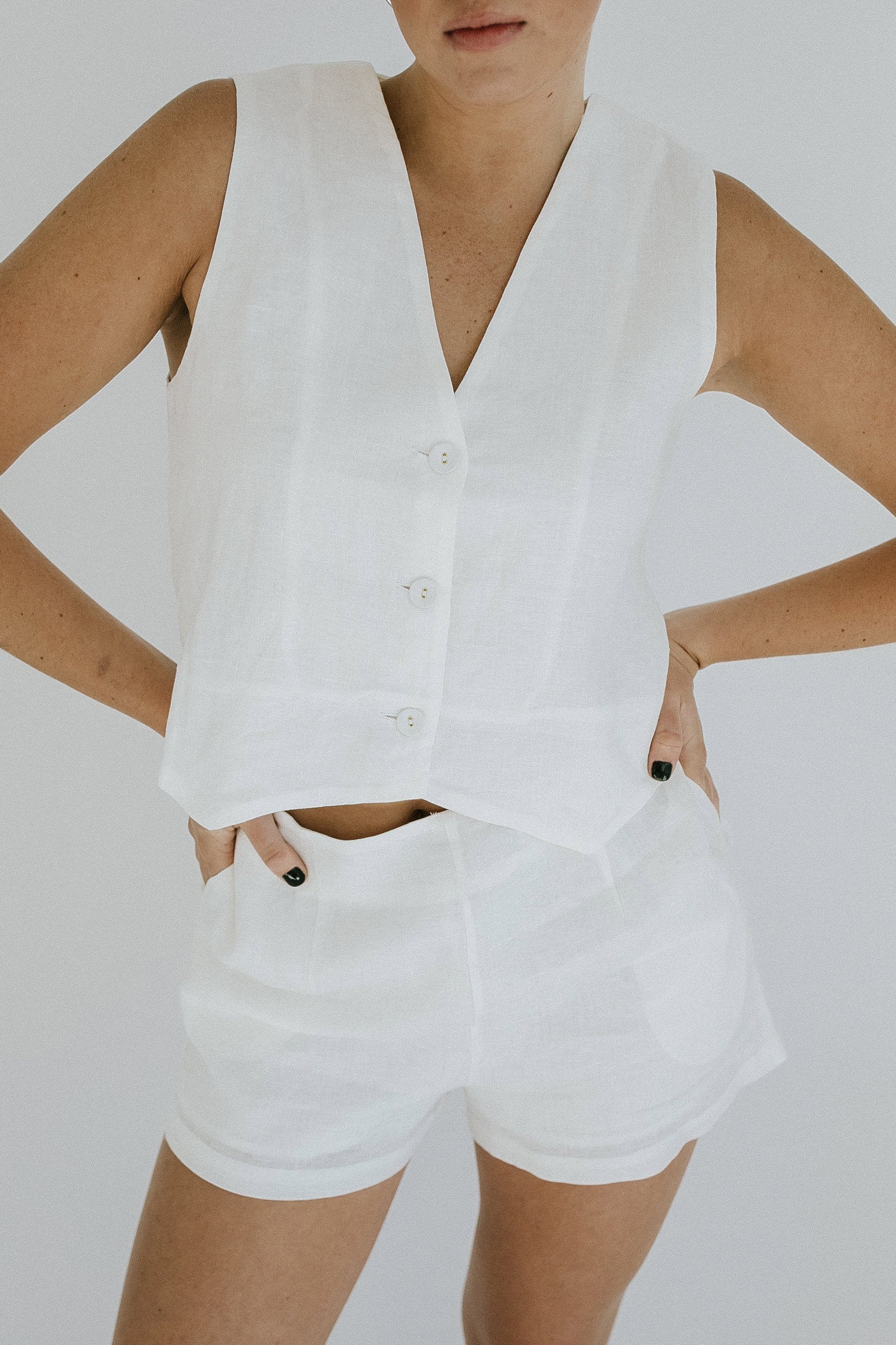 Audrey Vest + Shorts Set - White