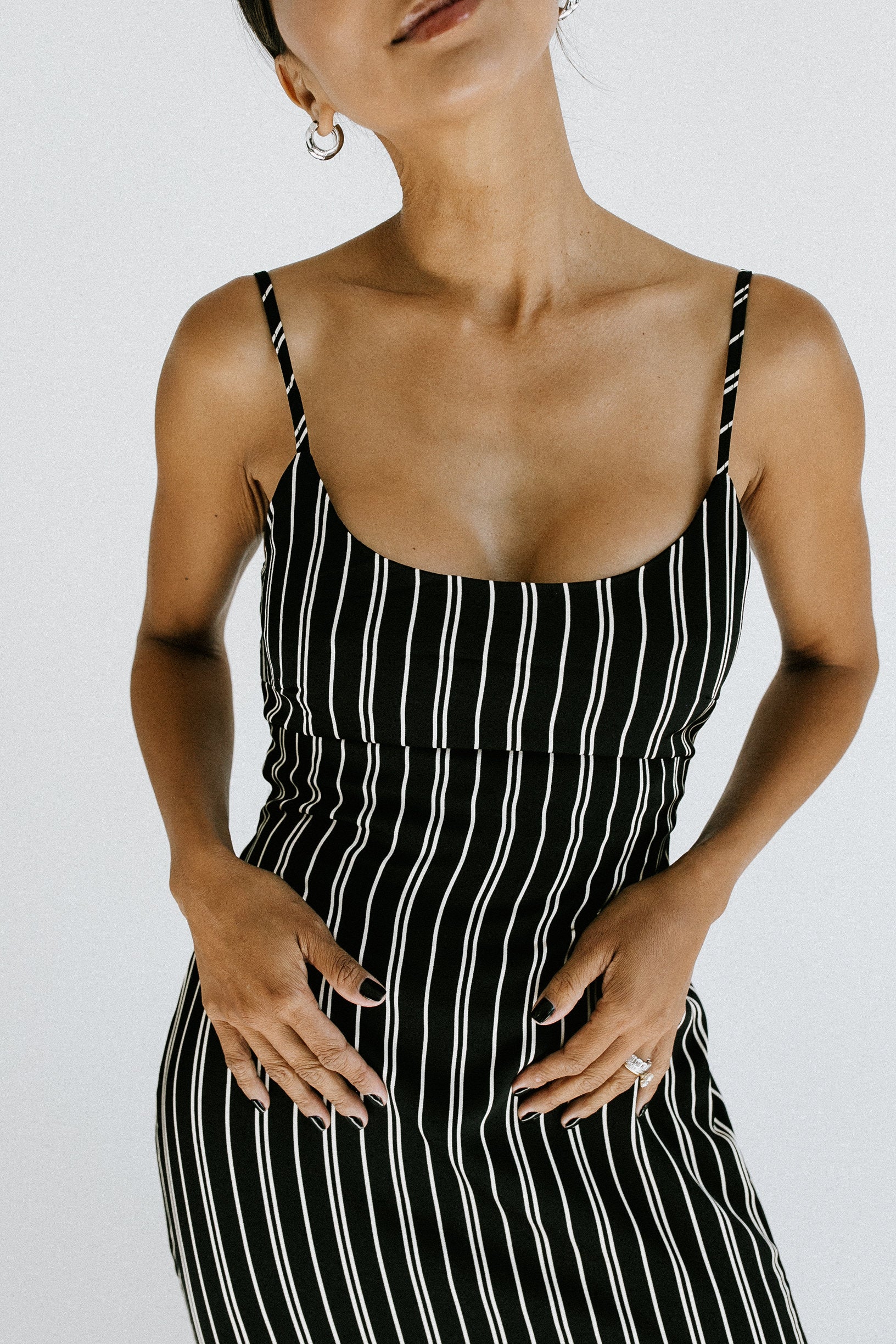 Shaded Striped Midi Dress - Black + White