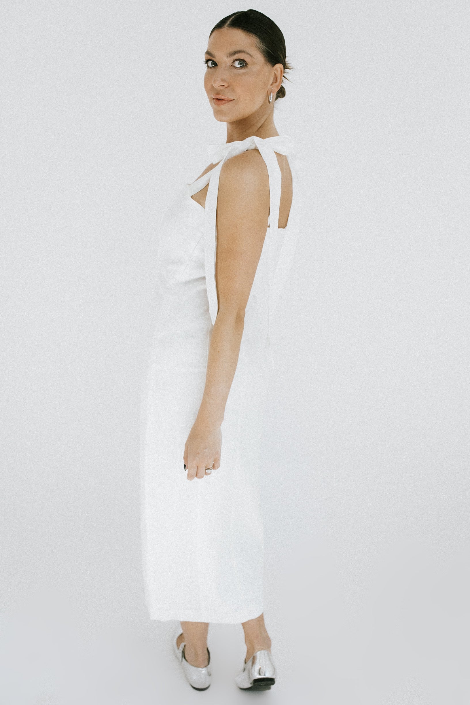Leah Buttoned Maxi Dress - White