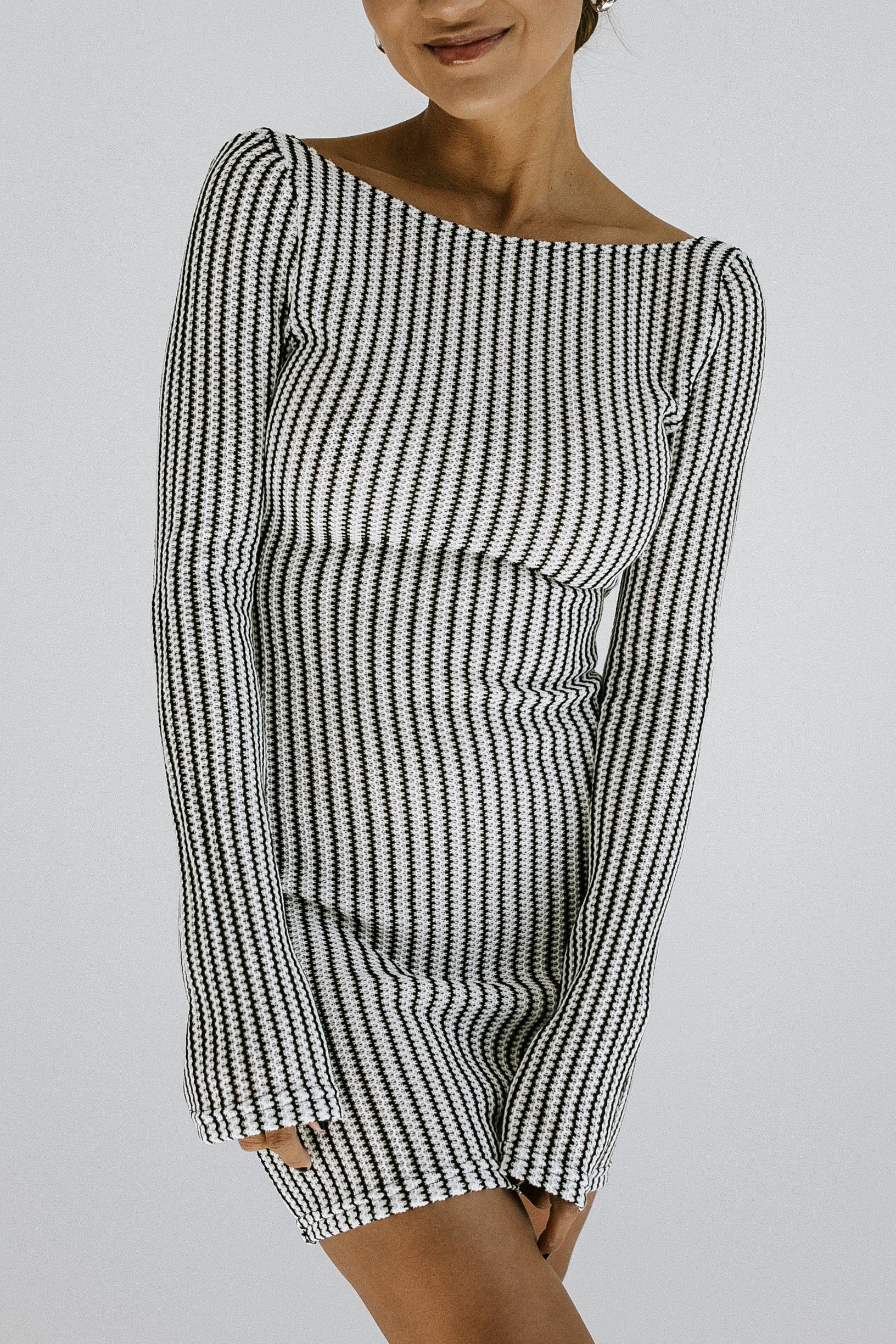 Sun Soaked Knit Mini Dress - Black + White