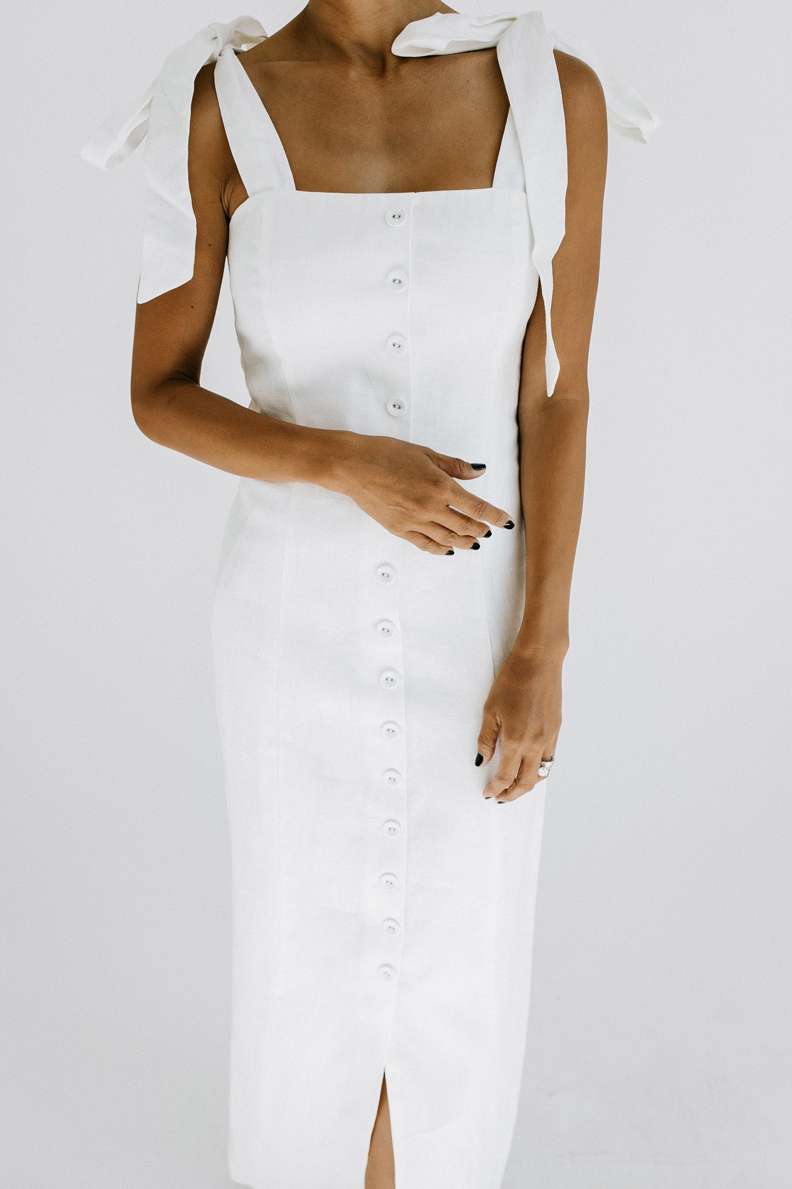 Leah Buttoned Maxi Dress - White