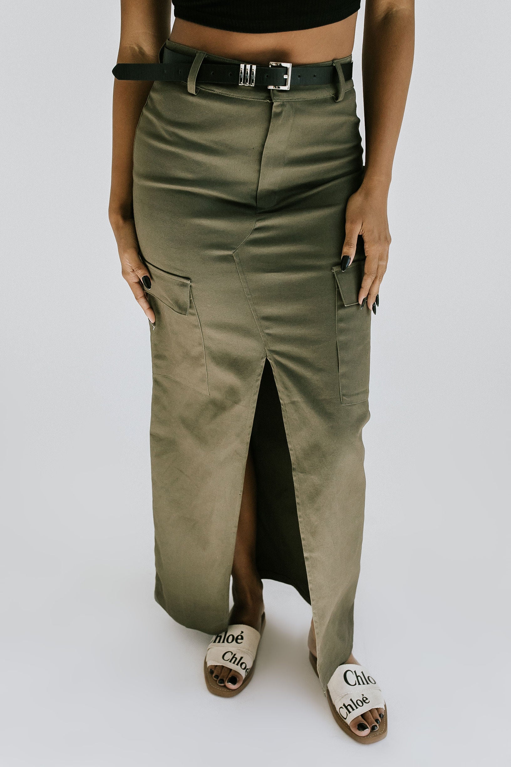 Nova Cargo Slit Skirt - Olive
