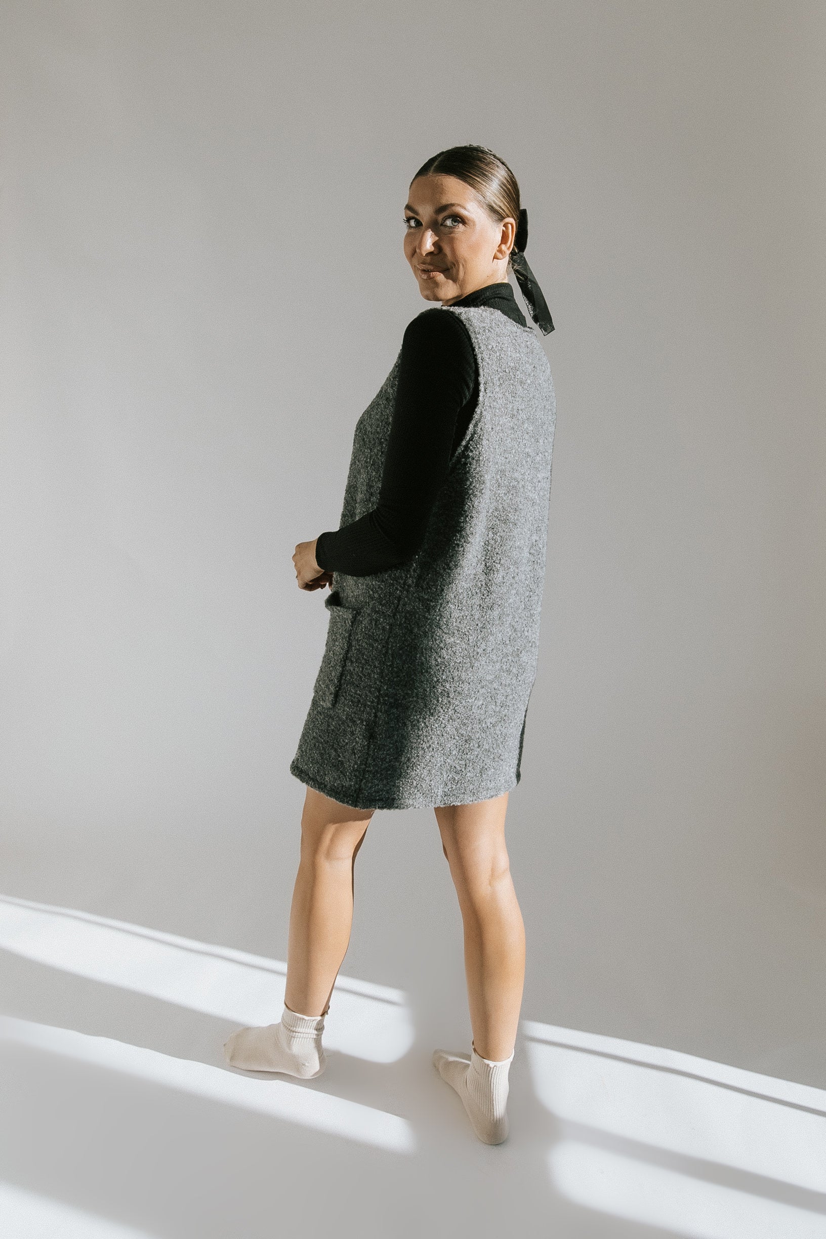 Winnie V-Neck Sweater Dress - Grey