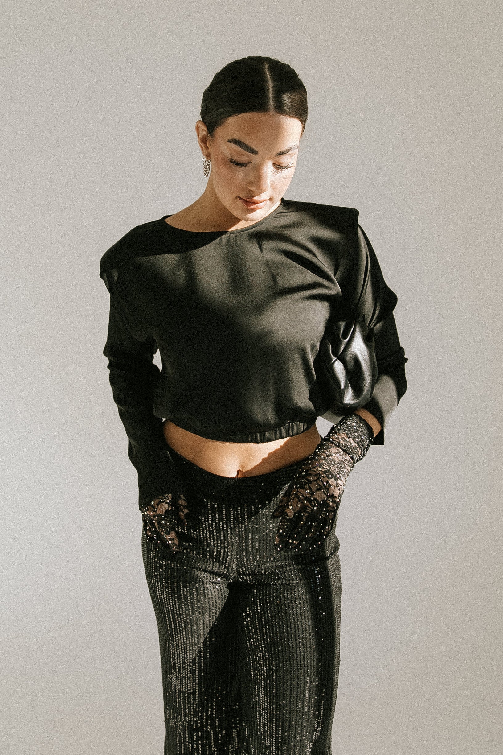 Pop The Bubbly Padded Shoulder Top - Black