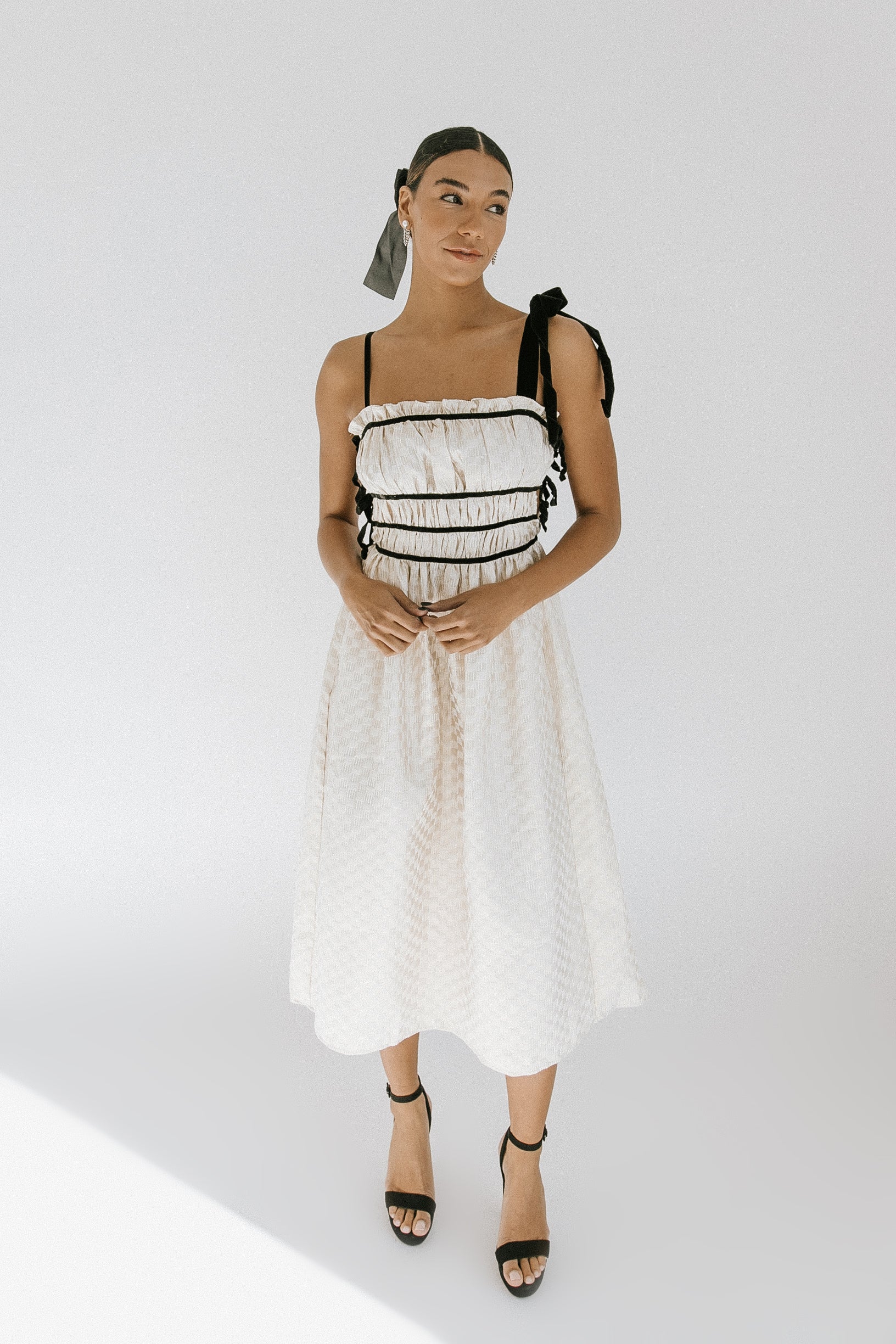 Halston Checkered Midi Dress - Cream