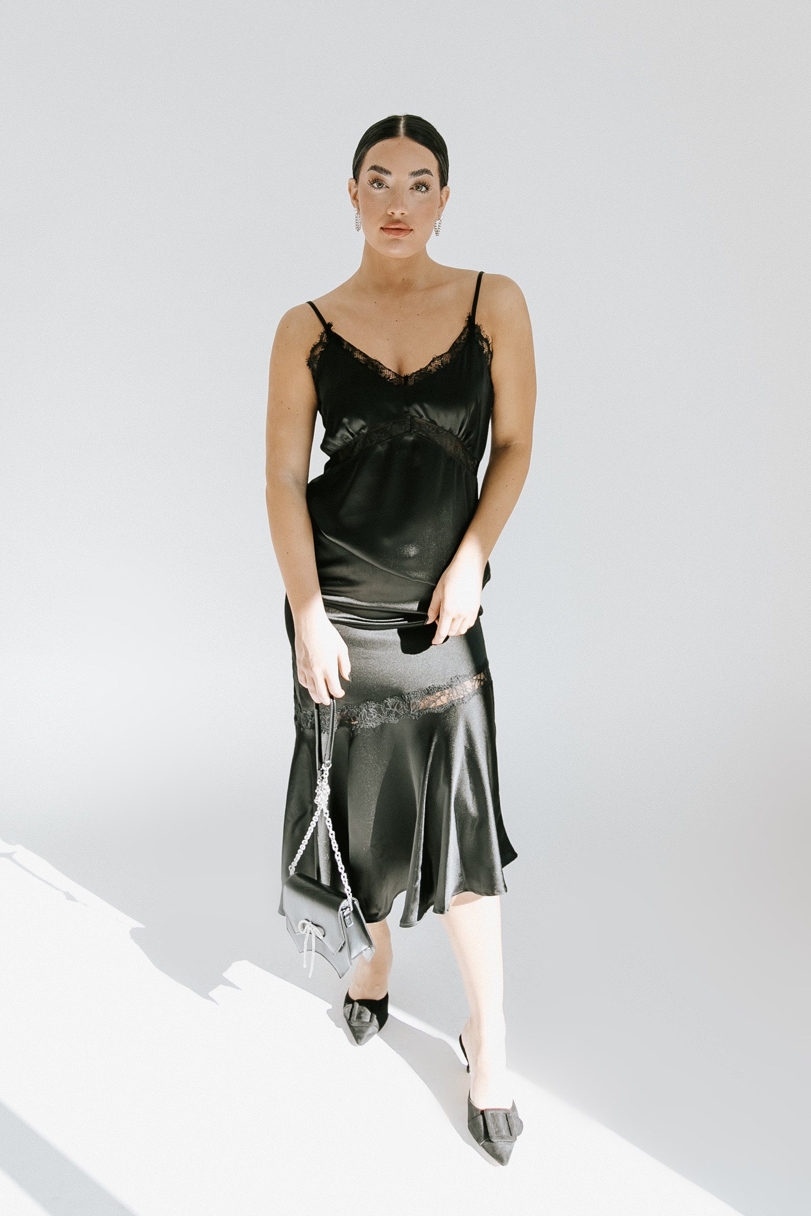 Corynn Top + Midi Skirt Set - Black