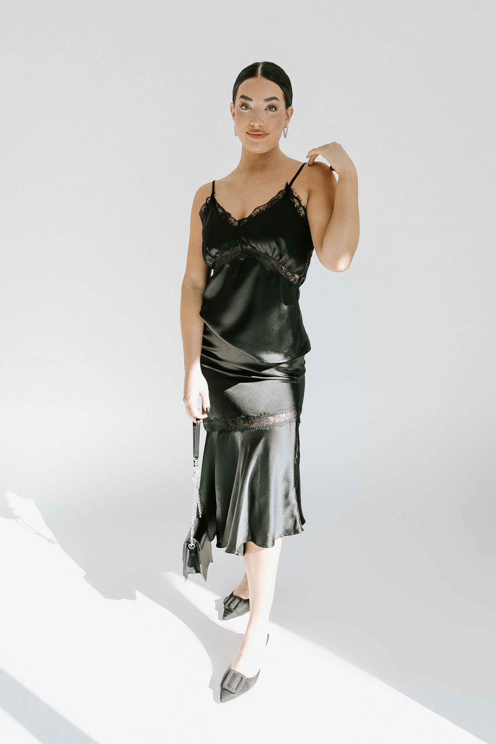 Corynn Top + Midi Skirt Set - Black