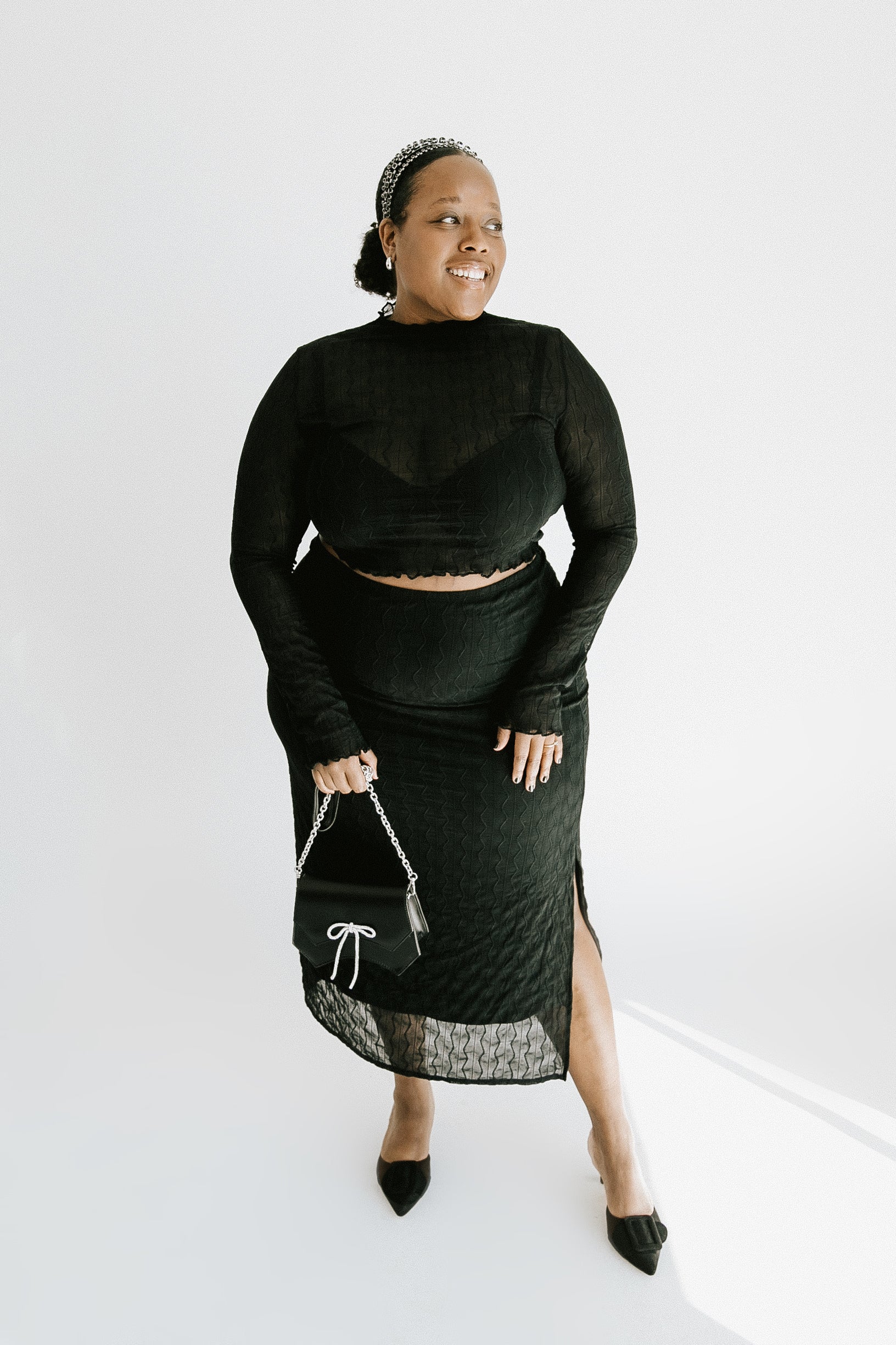 Yvette Mesh Top + Skirt Set - Black