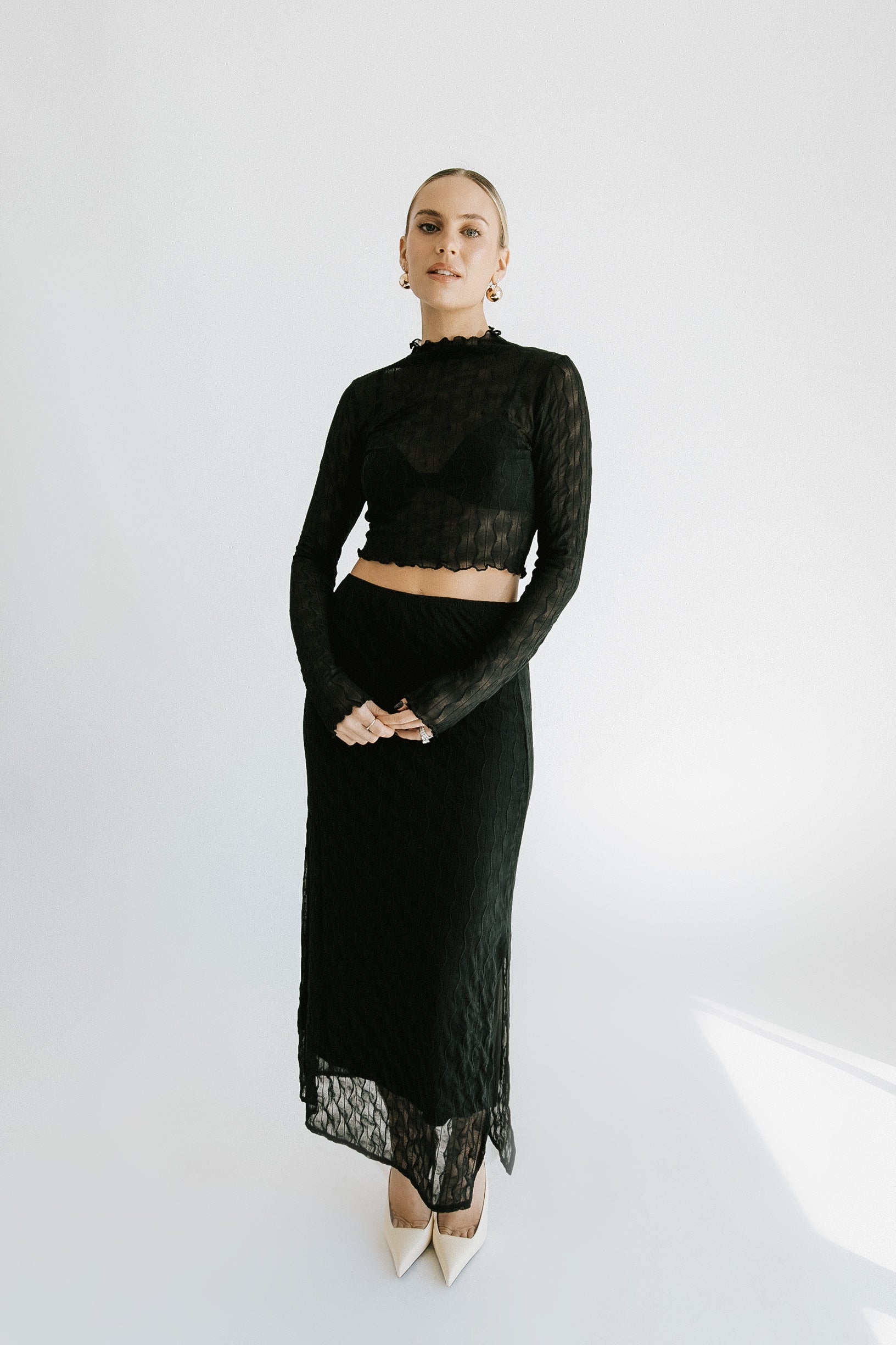 Yvette Mesh Top + Skirt Set - Black