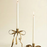Antique Brass Bow Taper Candle Holders - Set of 2