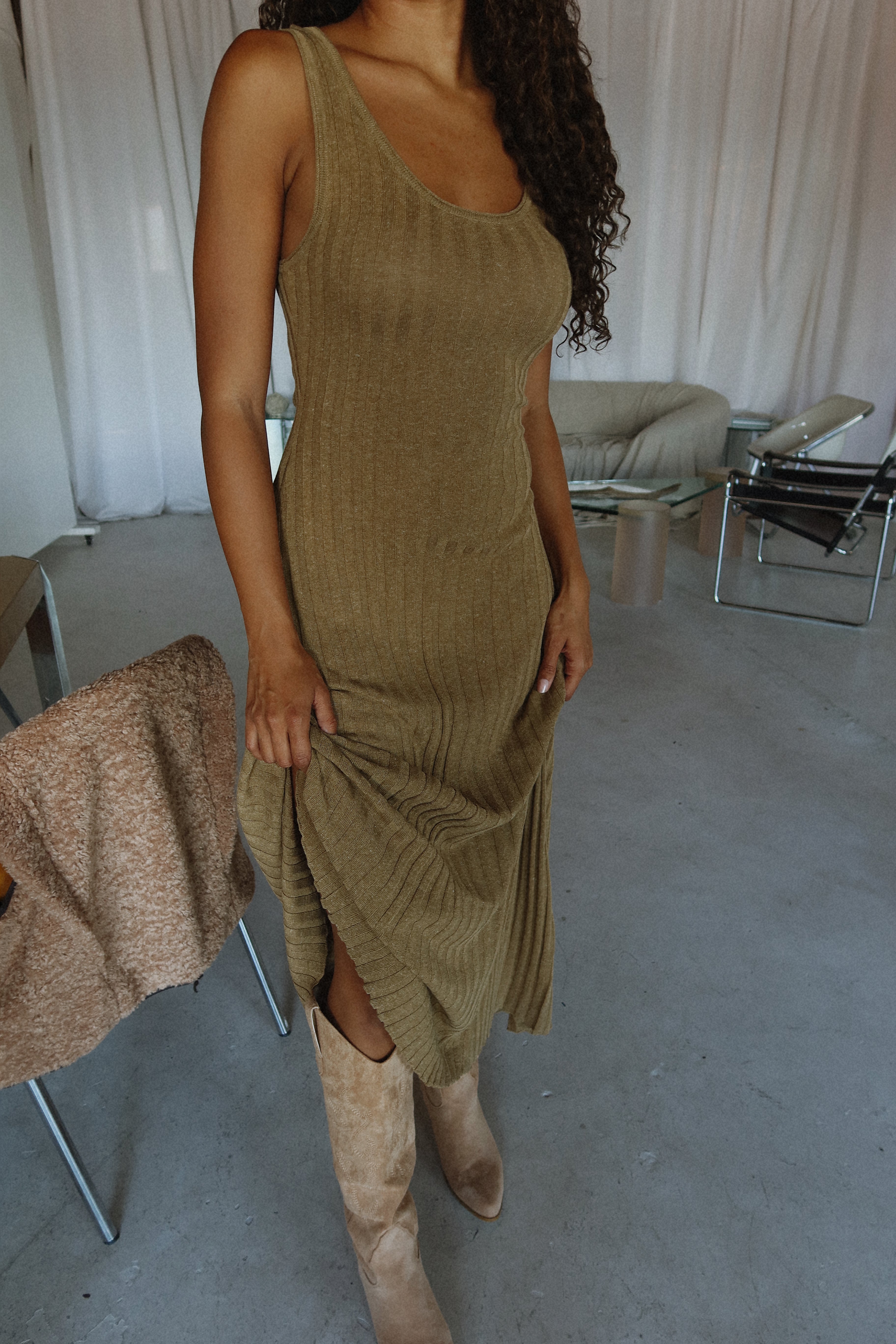 Salma Ribbed Maxi Dress - Camel