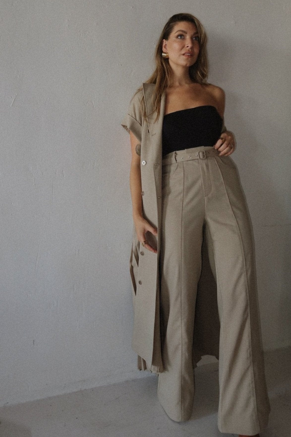 Falling For You Trench + Pant Set - Taupe