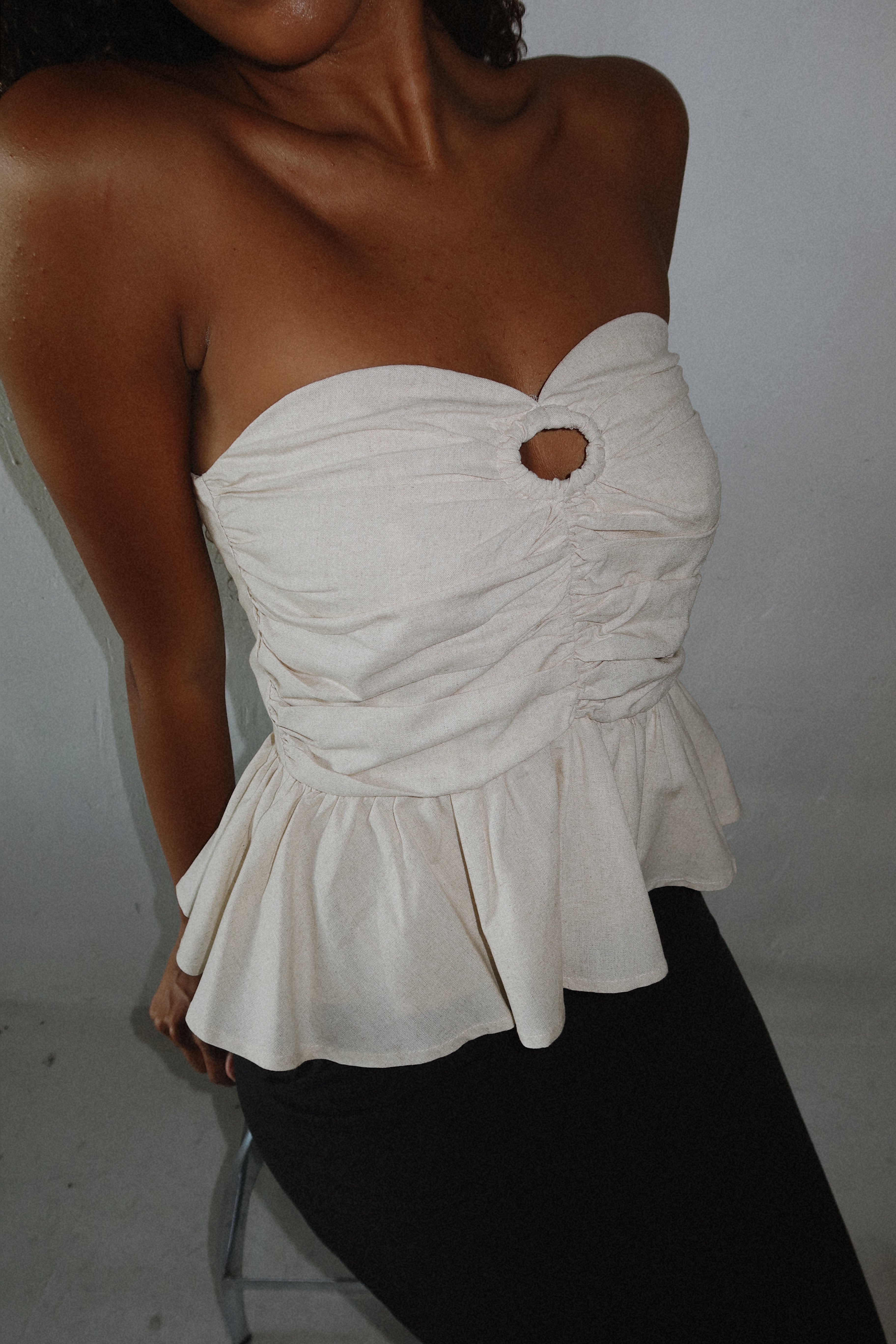 Randi Strapless Peplum Top - Oatmeal