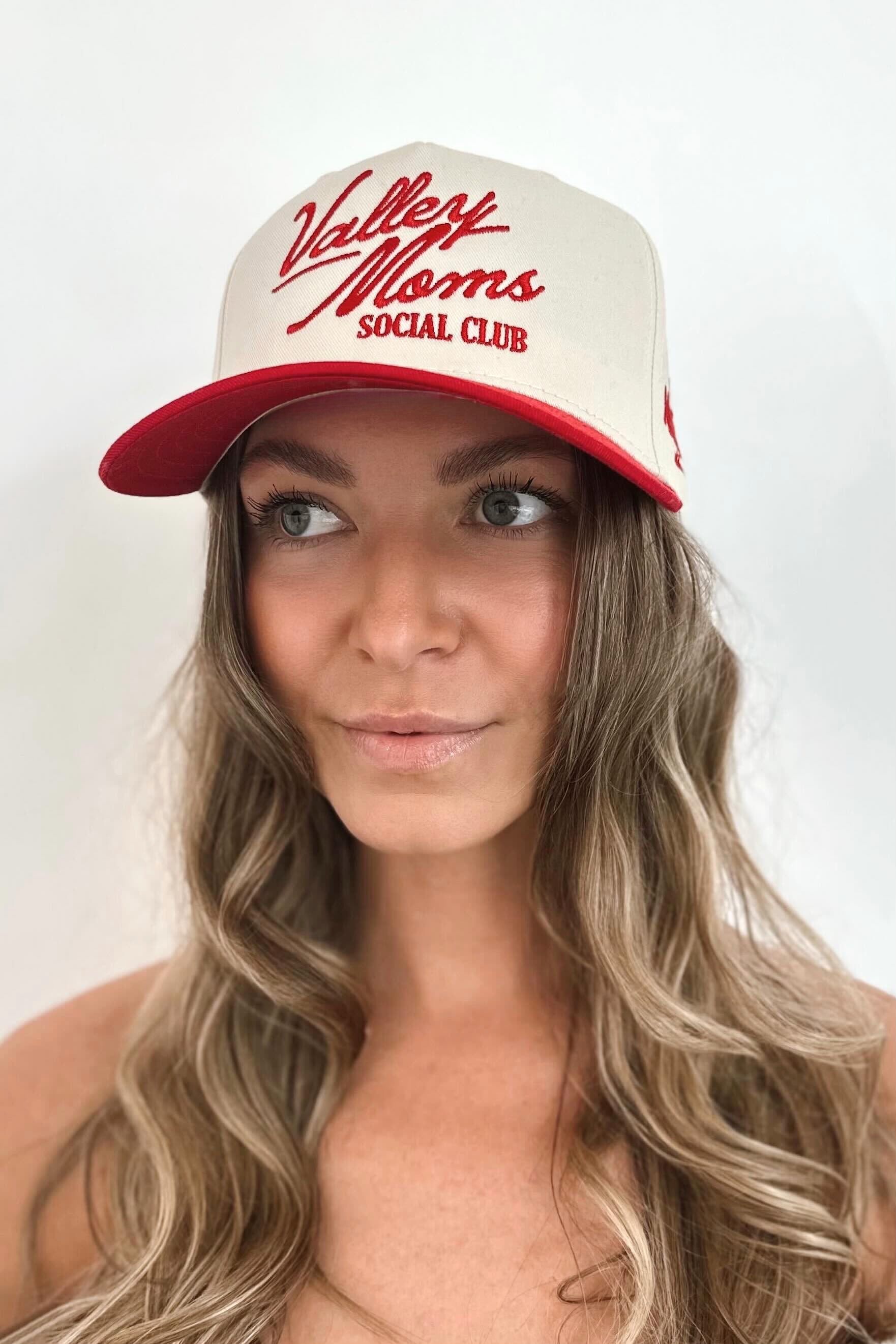 Valley Moms Social Club Hat - Cream + Red