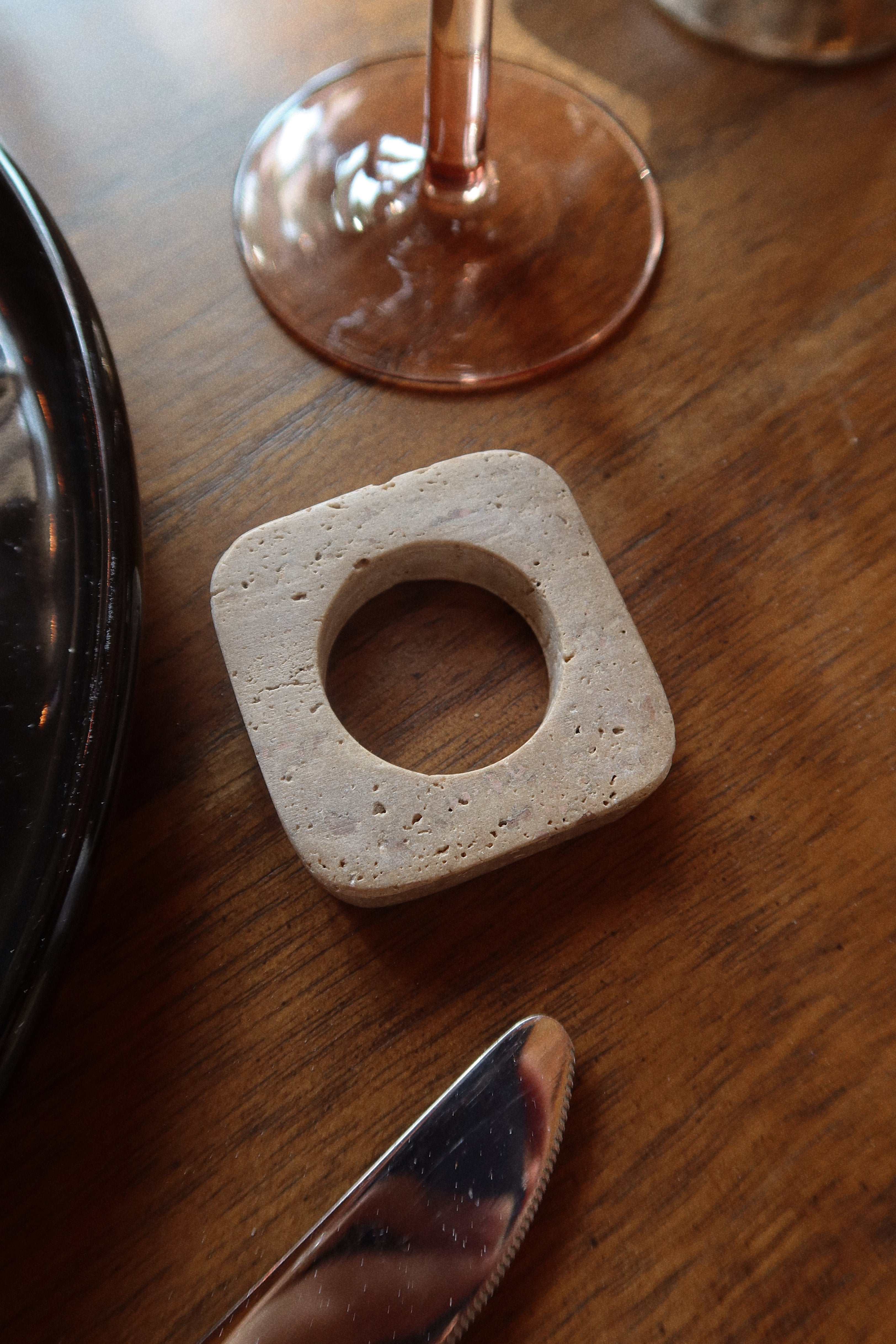 Citrine Travertine Napkin Rings - Set of 4