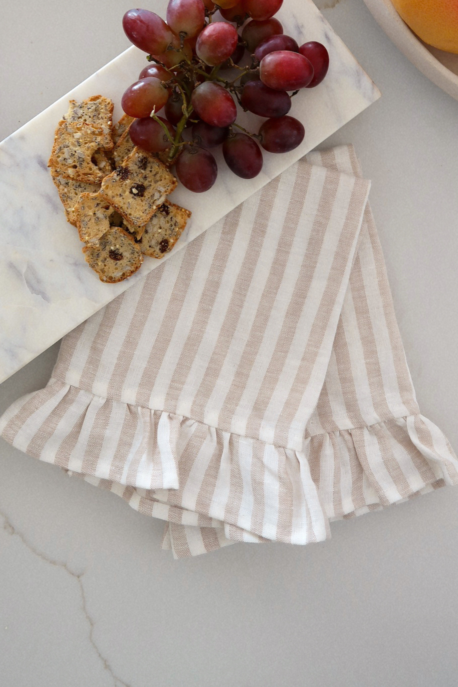 Germaine Striped Ruffle Tea Towel - Beige