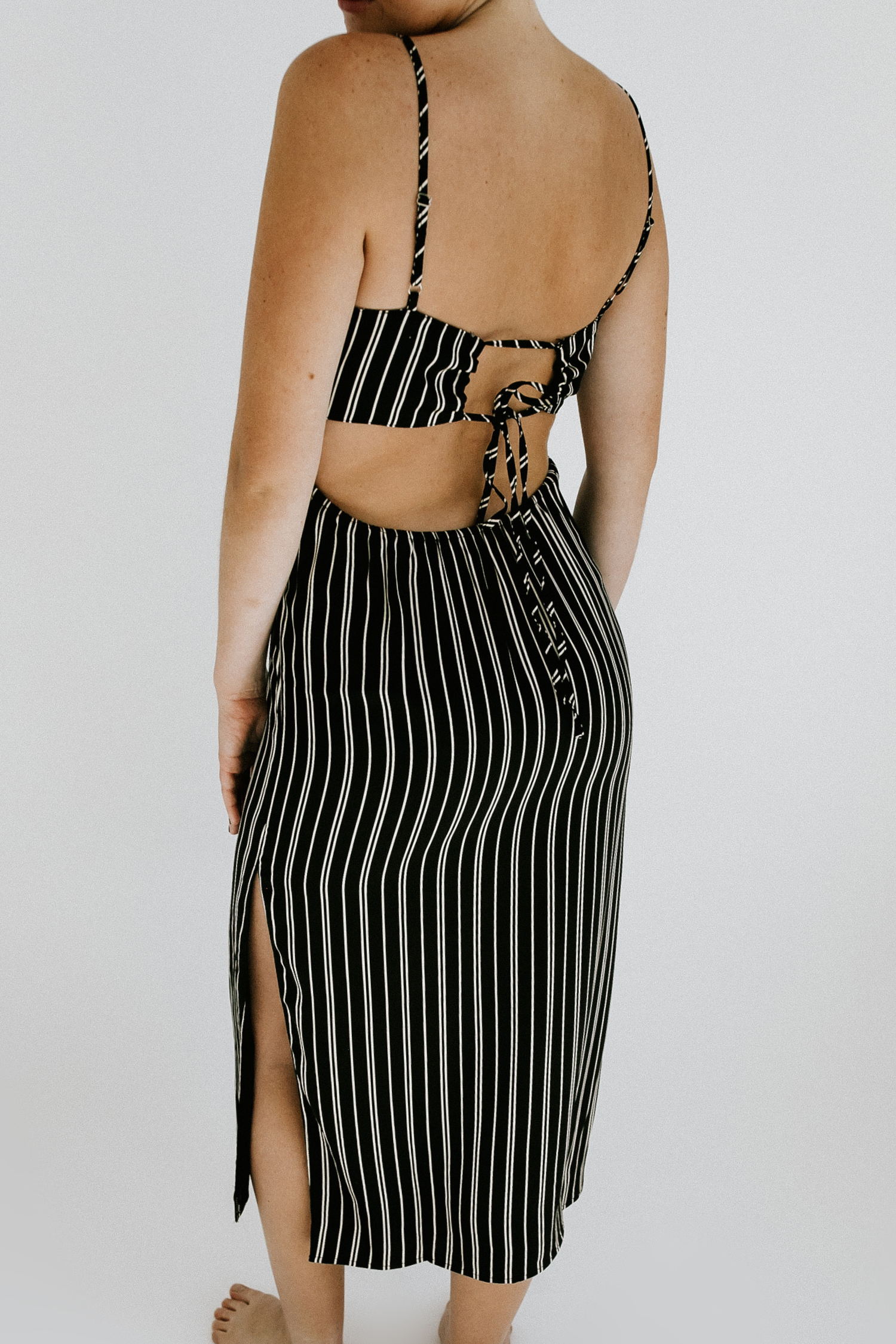 Shaded Striped Midi Dress - Black + White