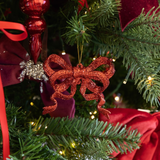 Glitter Bow Ornament - Red