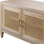 Wooden cabinet with wicker doors on a white background