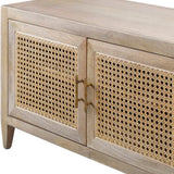 Wooden cabinet with wicker doors on a white background