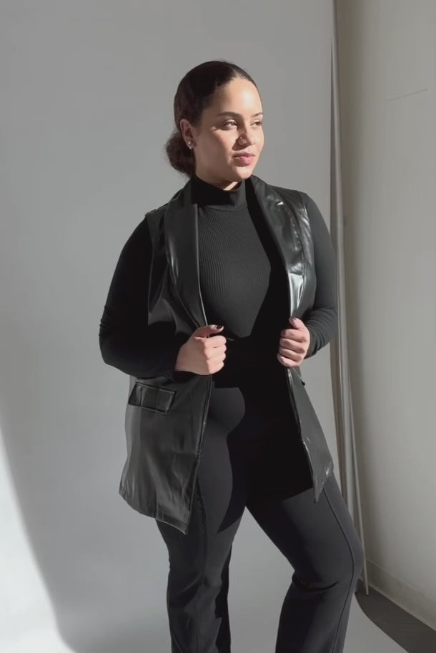 Dolly Leather Blazer Vest - Black