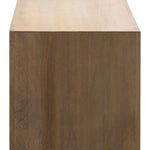 wooden console table detail of top and side