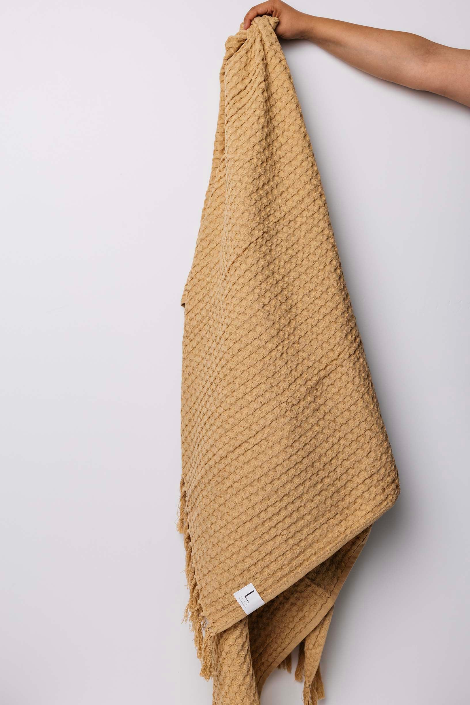 Tompkins Oversize Waffle Knit Throw Blanket - Tan