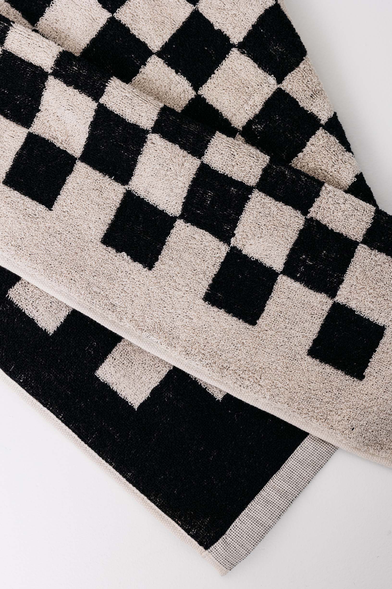 Black and Chocolate Brown Checkerboard Hand & Bath Towel by