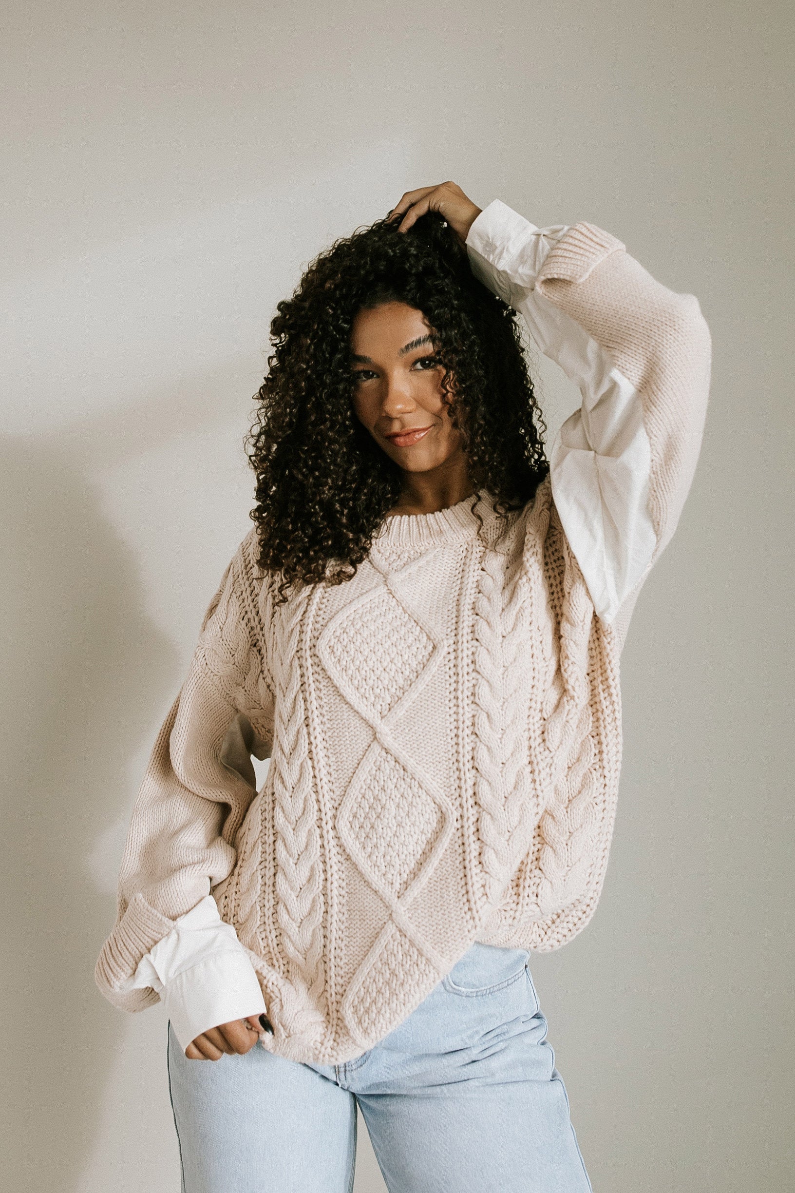 Gabby Cable Knit Sweater - Blush