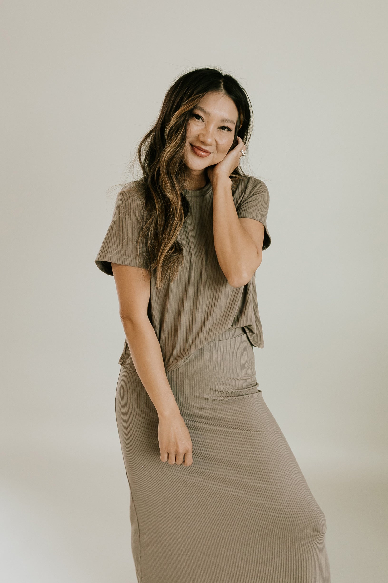 Temecula Ribbed Top + Midi Skirt Set - Taupe — THELIFESTYLEDCO Shop