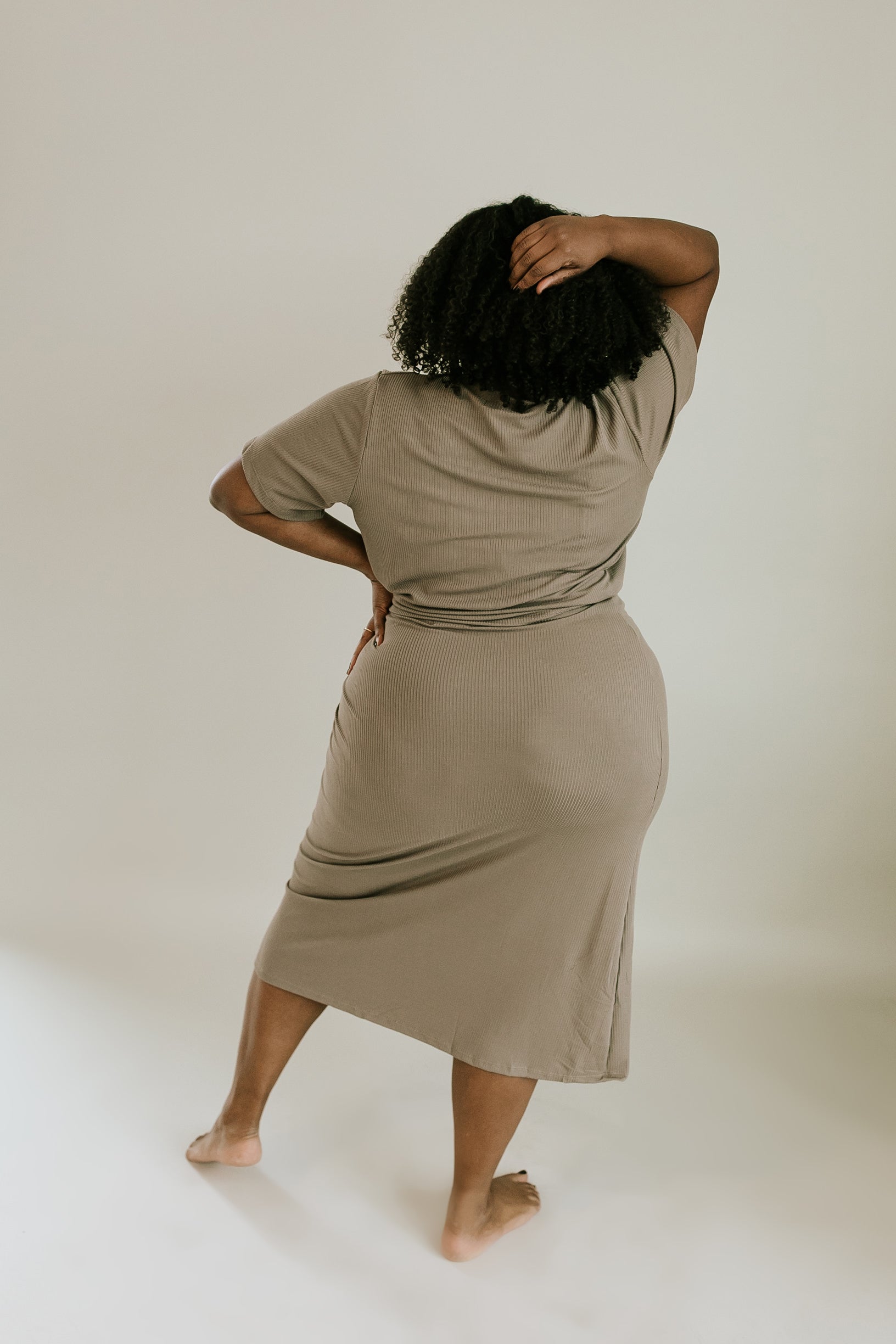 Temecula Ribbed Top + Midi Skirt Set - Taupe