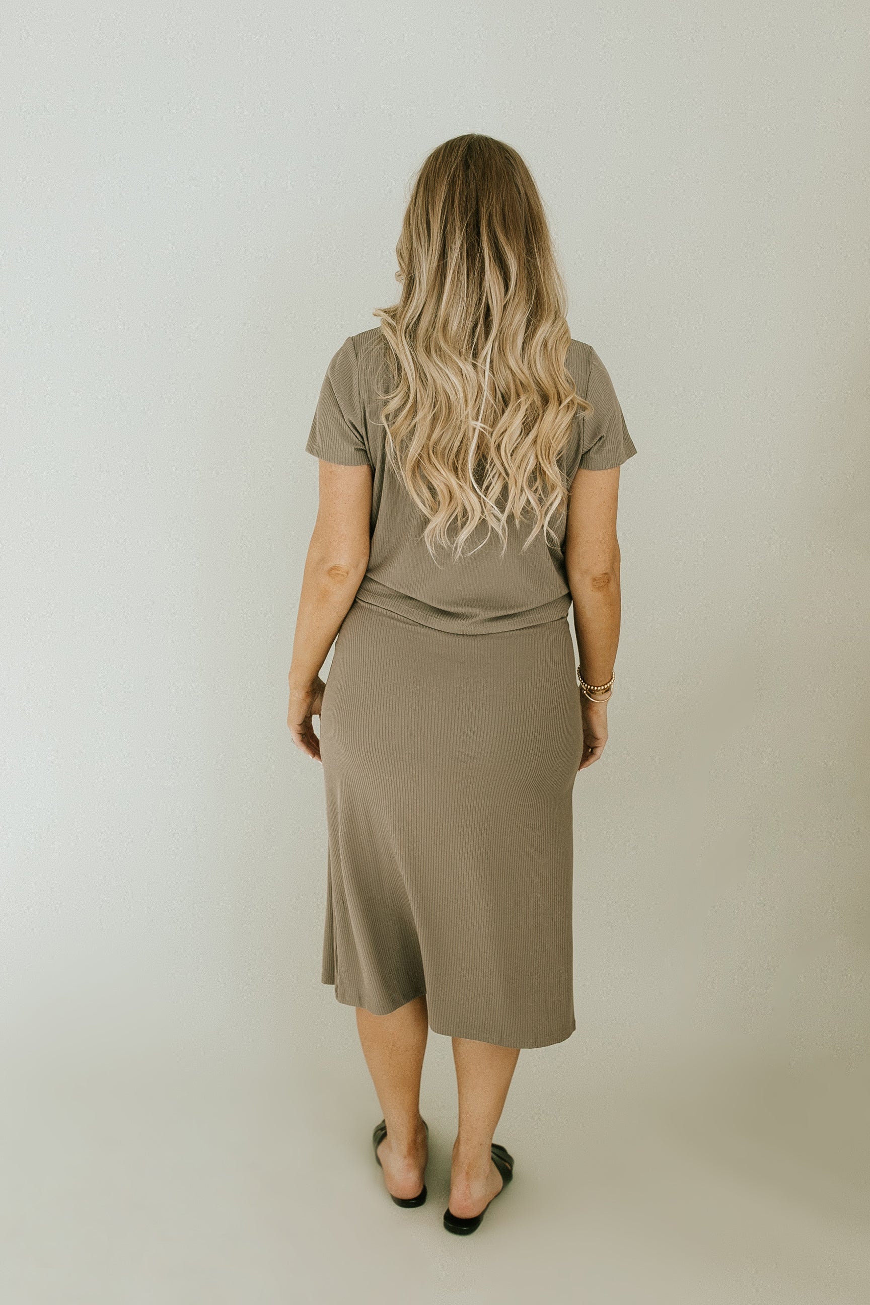 Temecula Ribbed Top + Midi Skirt Set - Taupe