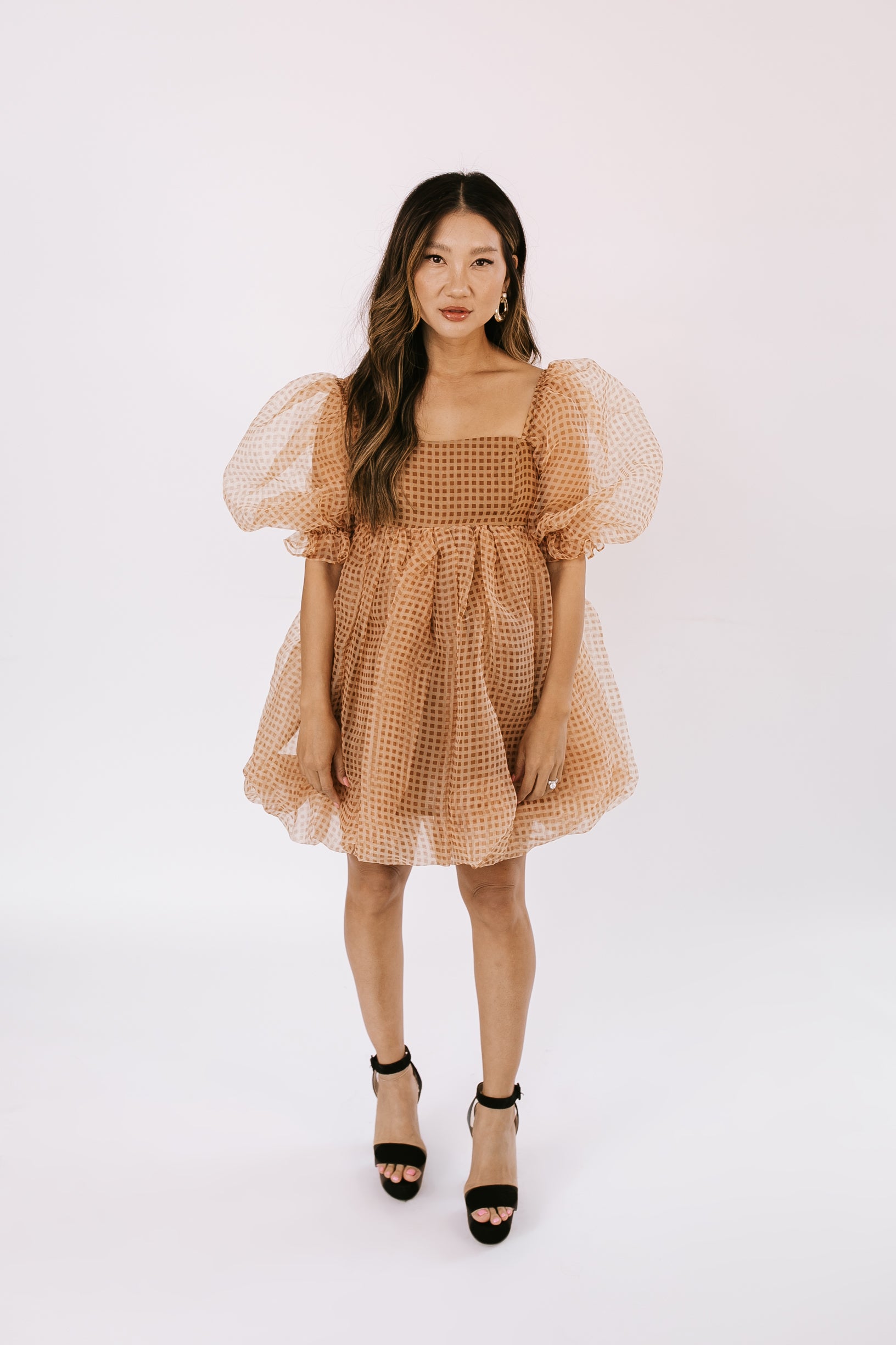Forget Me Not Checkered Babydoll Mini Dress - Rust