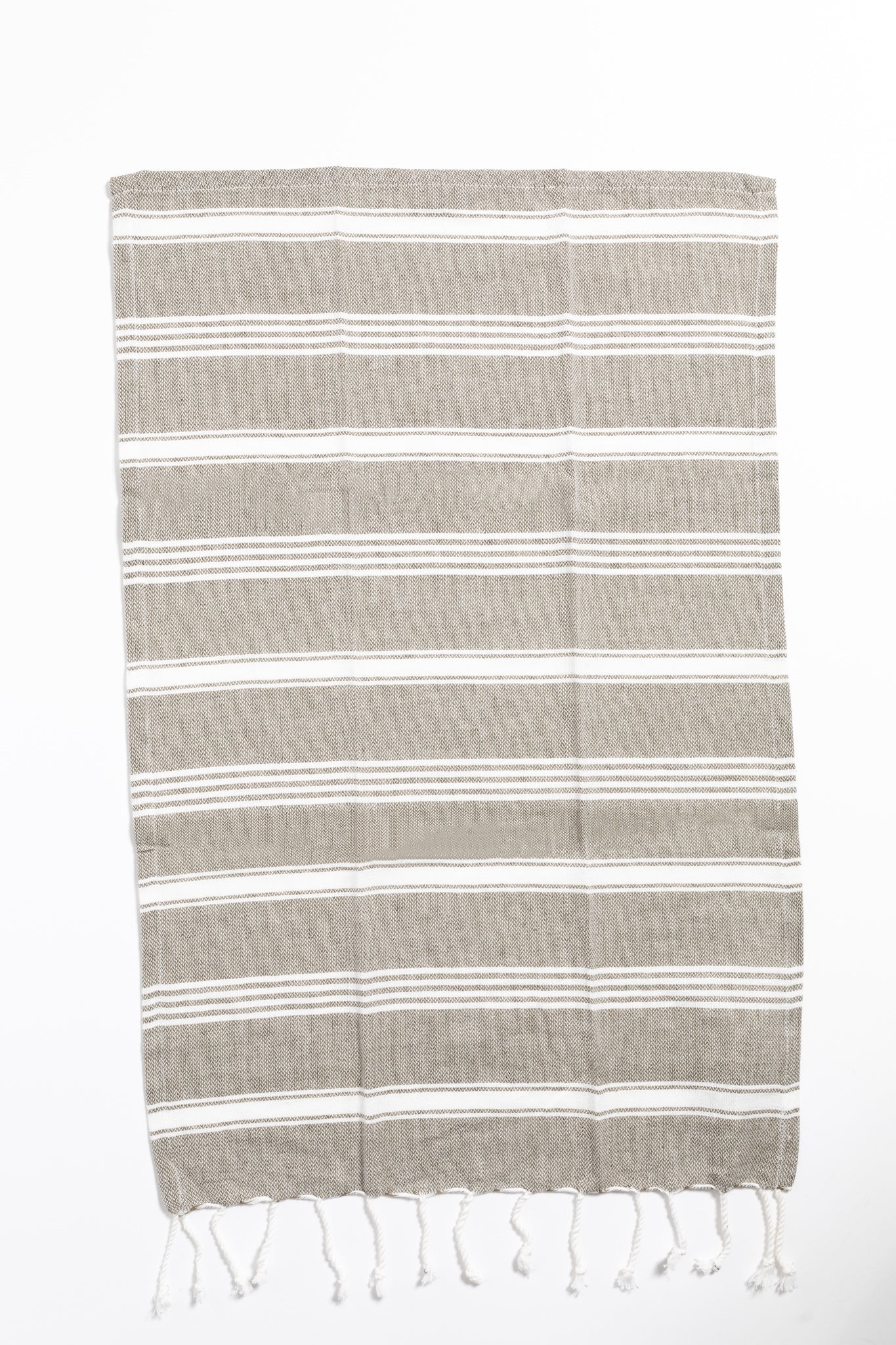 Koba Woven Cotton Striped Tea Towel w Tassels - Grey + White
